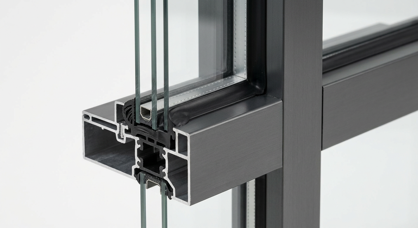 EPDM gaskets and silicone sealant detail in aluminum curtain wall frame