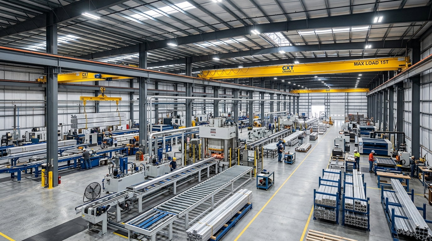 Integrated aluminum manufacturing facility showing large-scale production lines