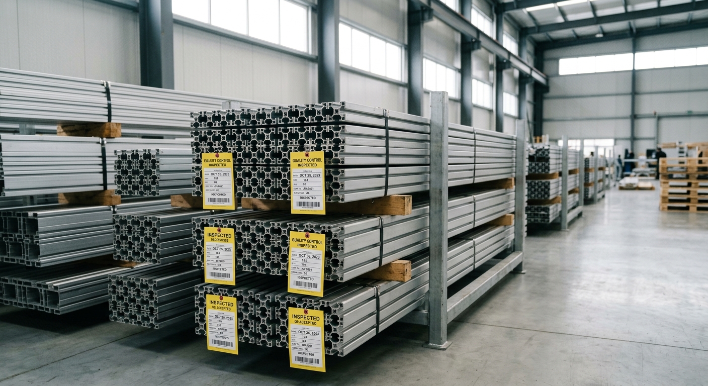 Stacked certified aluminum extrusion profiles ready for shipment