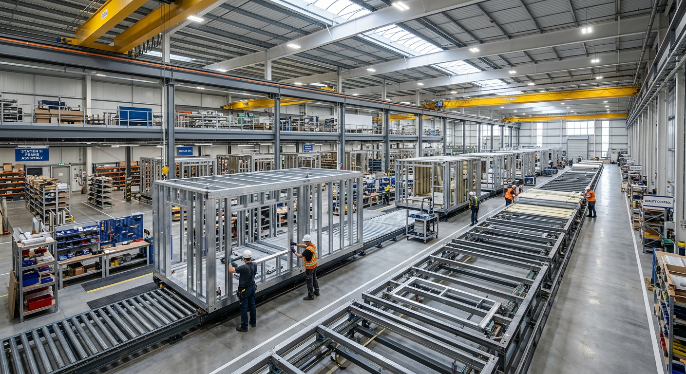 Aluminum modular components on a factory assembly line