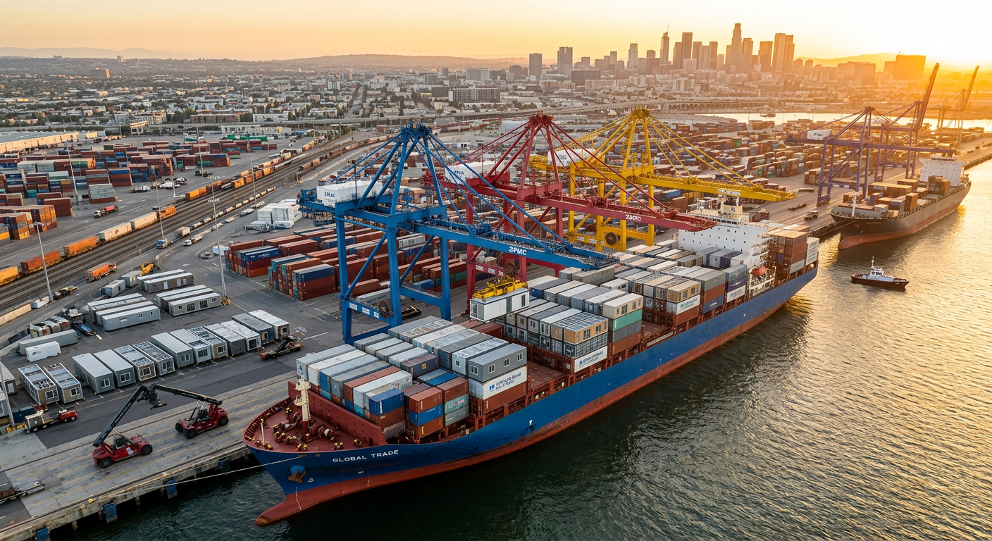 Prefabricated modular components loaded for global shipping