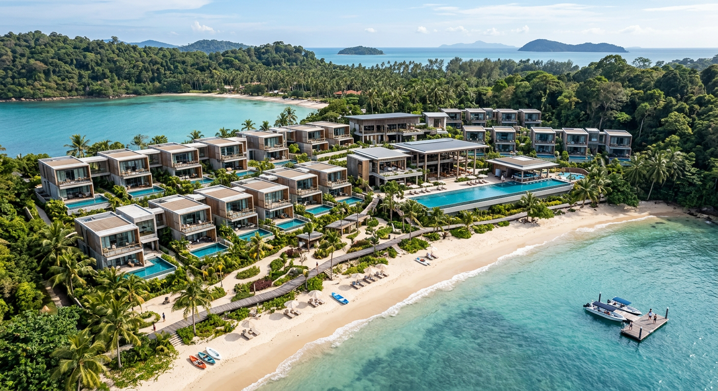 Modular resort development on tropical coastline