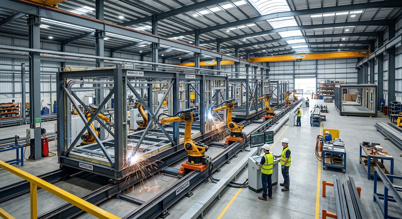 Automated modular construction factory production line