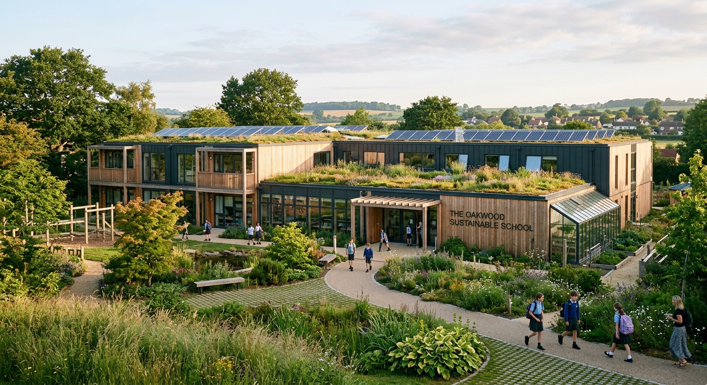 Sustainable prefab modular school with green features