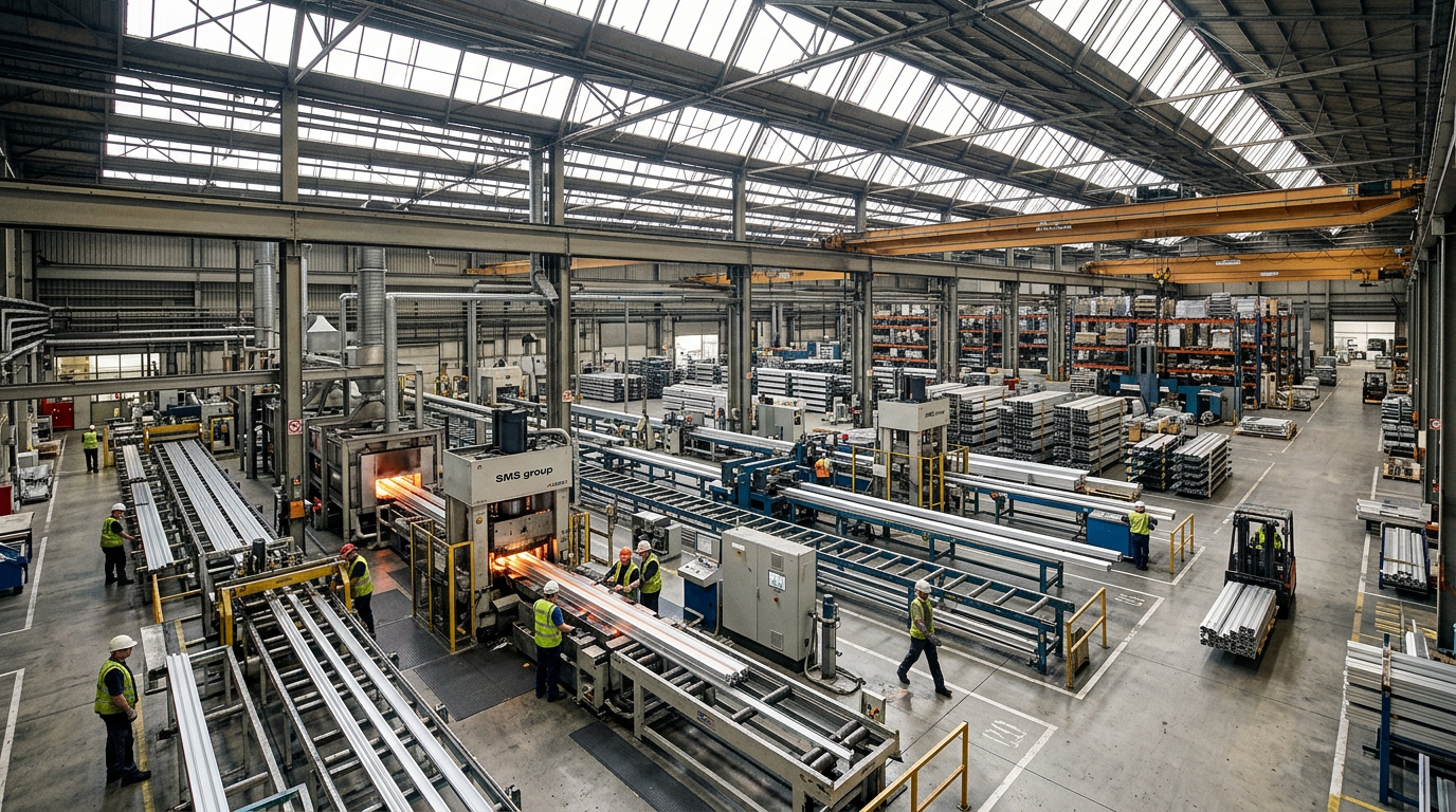 Large-scale aluminum extrusion factory interior