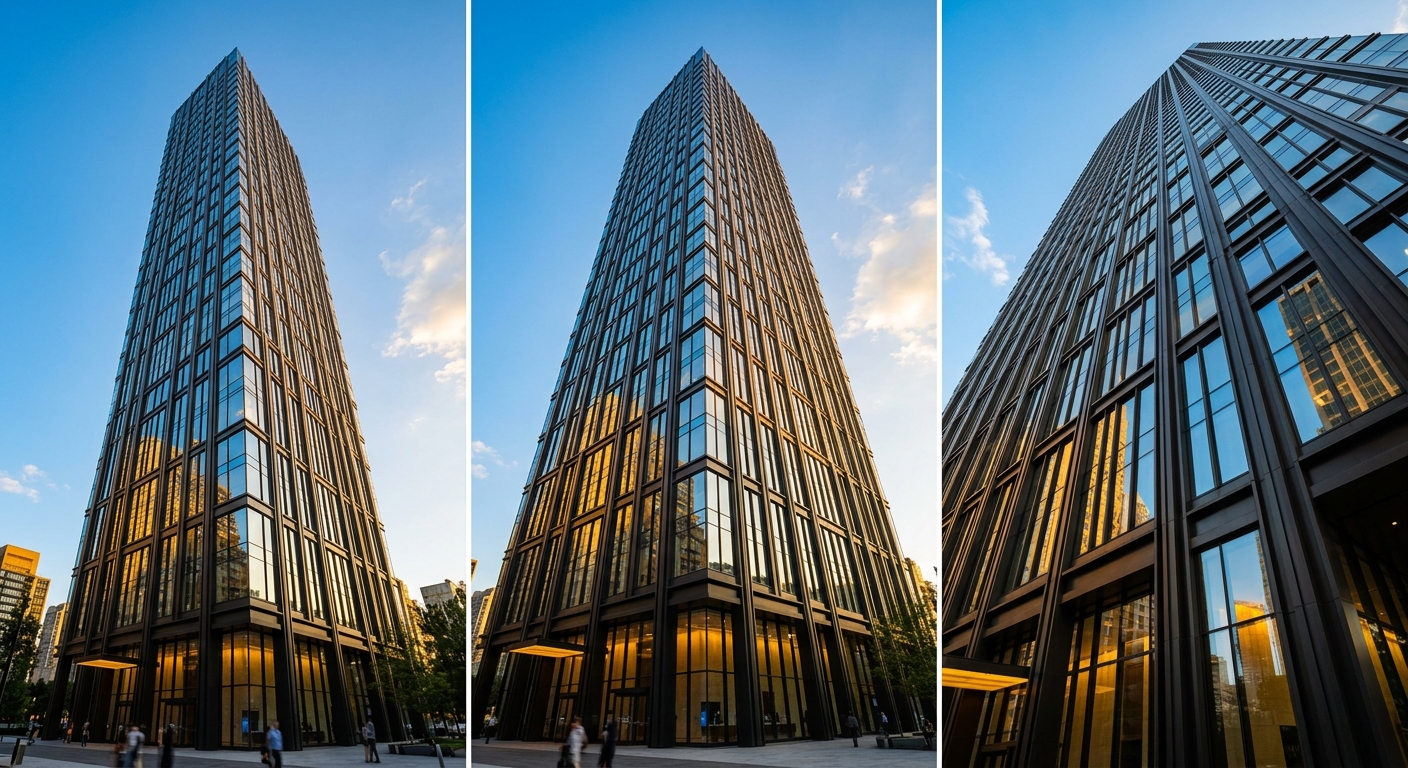 PVDF coated aluminum curtain wall on modern high-rise tower