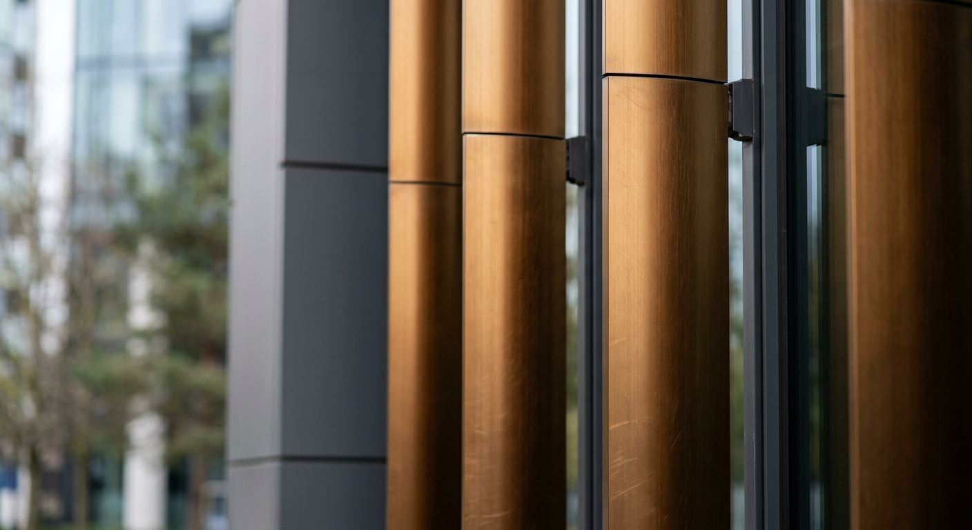 Bronze anodized aluminum architectural fins on luxury building exterior