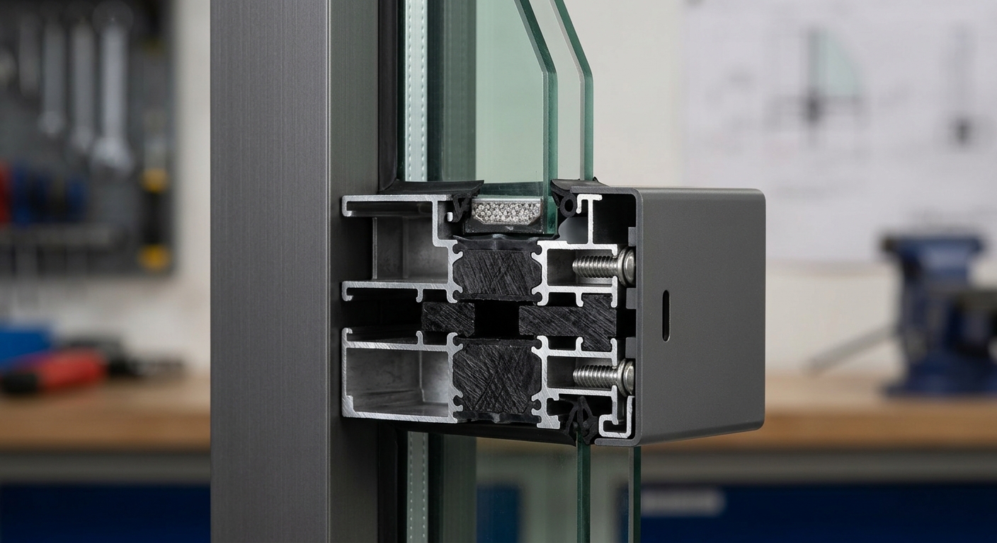 Aluminum curtain wall mullion with polyamide thermal break detail