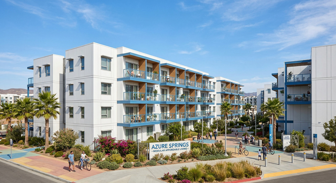 Completed modular affordable housing development with aluminum facades